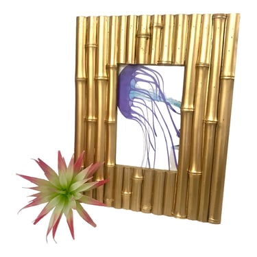 Vintage Gold Bamboo Picture Frame | Chinoiserie Chic Hollywood Regency Home Decor | Vertical/Horizontal Glass Cover 