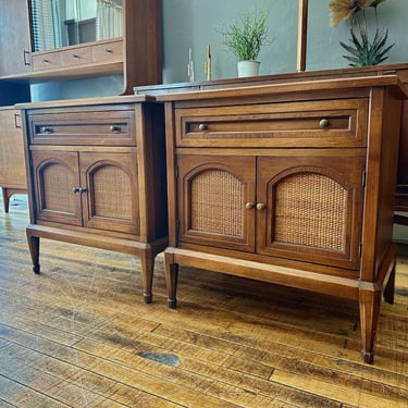 Pair of Butternut Single Drawer Stands by White Furniture Co.