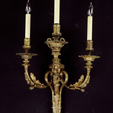 Antique French Bronze 3 Candelabra Arm Wall Sconce