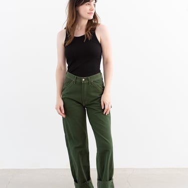 Vintage 25 26 27 28 29 30 Waist Forest Green Cotton Utility Painter Pants | Unisex Made USA Stonecutter High Rise Trousers Contrast Stitch D 