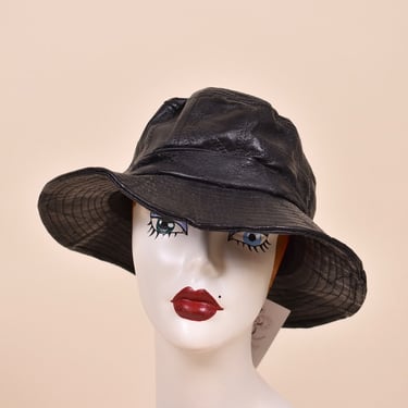 Black Patchwork Leather Bucket Hat