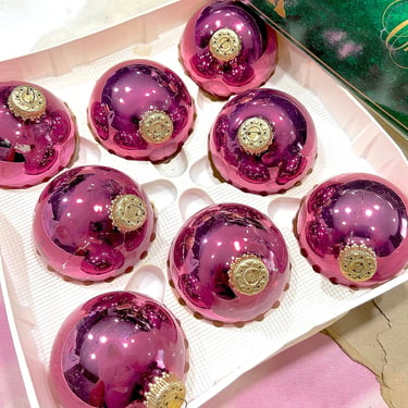 VINTAGE: 8pcs - Pale Mauve Pink Glass Christmas Ornaments in Box - Christmas Krebs - Holiday Ornaments Decor Xmas 