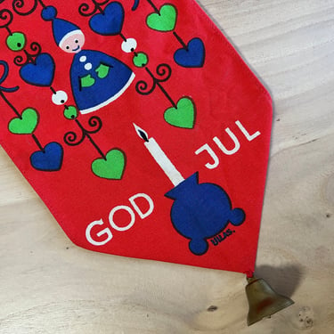 Vintage God Jul Swedish Banner, Retro Scandinavian Christmas Decor 