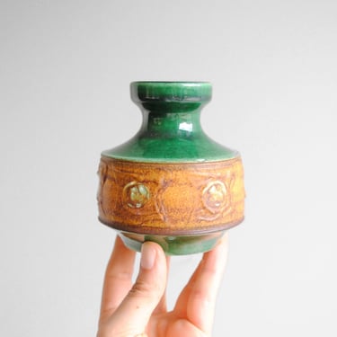 Vintage Green and Orange Mid Century West German Pottery Vase 
