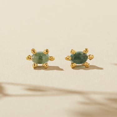 Blue Tourmaline Earrings, Blue Crystal Earrings, October Birthstone Earrings, Chunky Blue Stone Earrings, Natural Tourmaline Gemstone Studs 