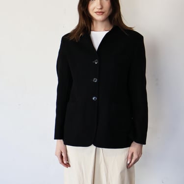 Vintage JIL SANDER Black Cashmere Boxy Blazer with Slits at Back sz IT 40 Minimalist Car Wash Pleats Y2K 2000s Quiet Luxury Coat Jacket 