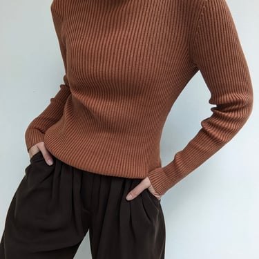 Vintage Hazelnut Silk Ribbed Turtleneck