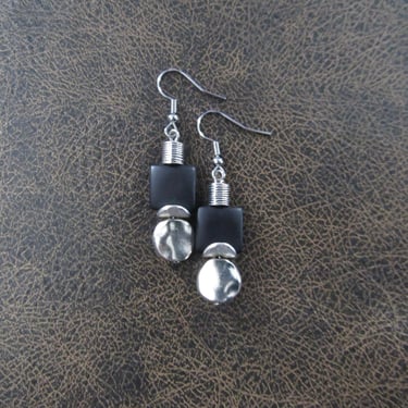 Silver and black frosted glass earrings 