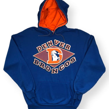 Vintage 80s/90s Denver Broncos NFL Football Graphic Hoodie Sweatshirt Pullover Size Medium 