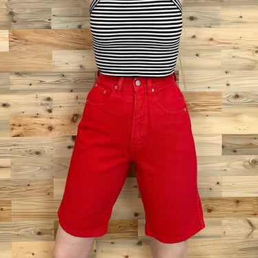 Vintage Nuovo Red Denim Long Jean Shorts / Size 22 23 
