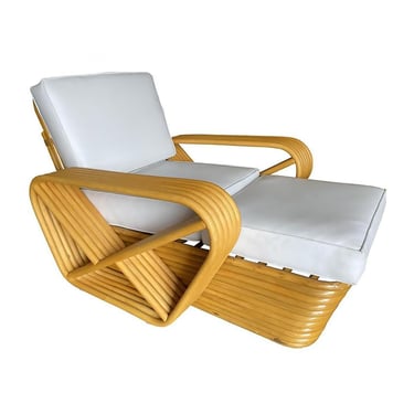 Restored Six-Strand Square Pretzel Rattan Chaise Lounge Chair 