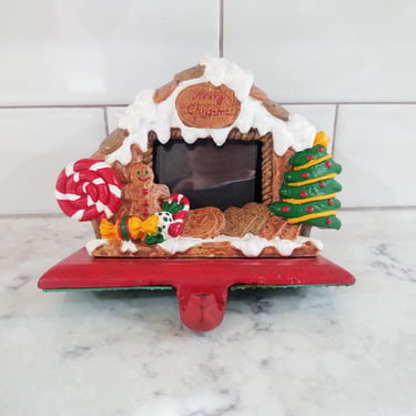 Vintage Cast Iron Christmas Stocking Hanger Holder Picture Frame Gingerbread 