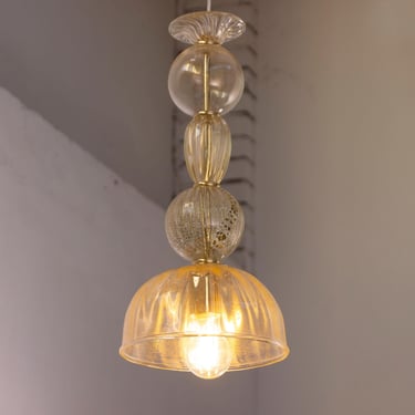 Ready in stock! Murano blown glass pendant lamp, Gold and clear glass with gold leaf details, Made in Italy handmade design chandelier 