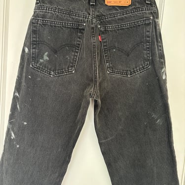 Vintage 90s Levi’s 550 Black Paint Splatter High Waisted Tapered Straight Leg Jeans Denim 28 30 waist by TimeBa