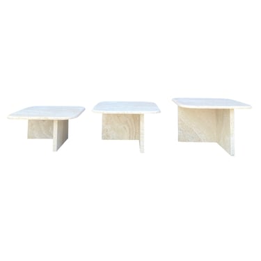 Set of 3 Square Travertine Nesting Tables, Italy, 1980&#8217;s