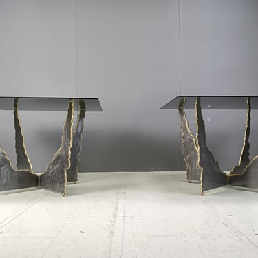 Pair of brutalist steel coffee tables, 1970s - vintage sculptural coffee tables - design coffee tables - brutalism 