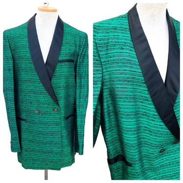 Vintage VTG 1970s 70s Green Textured Tuxedo Tux Blazer Jacket 