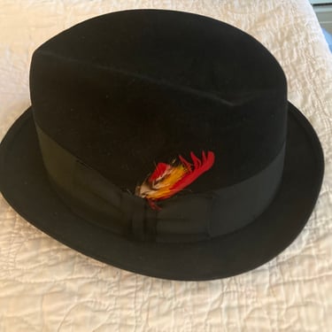 1940s Mens Fashion Original Black Beaver Blend Fedora~ On Stage Jazz Hats from Chicago Karoll’s Bros.~ size 7 1/8” Cool Blues Band Hat 