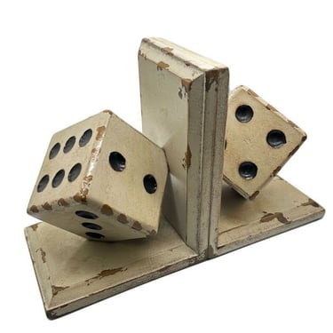 Pre-War Carved Wood Playing Dice Craps Bookends 