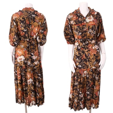 YOUNG EDWARDIAN dress large / vintage 1970s floral peasant sz 7 / vintage 1970s Arpeja prairie tent dress with tie sz L 