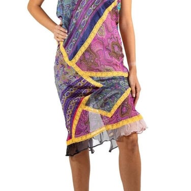 1990S Voyage Purple Multicolored Silk Lace A Symmetrical  Dress 