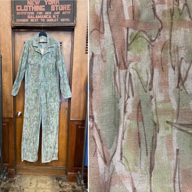 Vintage 1960’s Hunting Camo Artwork Jumpsuit Pop Art Workwear Outfit, Vintage Coveralls, Camouflage, Vintage Workwear, Hunting, Jumpsuit, 