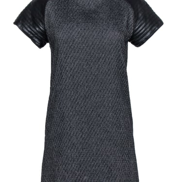 Nicholas- Black & White Tweed Dress w/ Quilted Leather Sleeves Sz 4