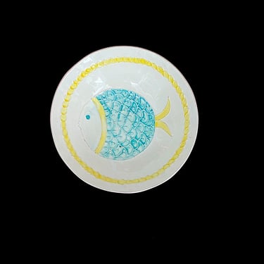 Vintage Modern Italian Pottery LARGE 12" Pasta Serving Bowl with Raised Textured Fish Design Italy 1970s MAIOLICHE JESSICA 