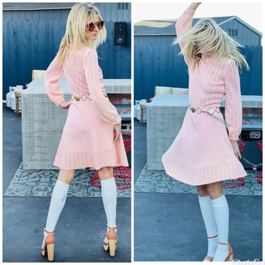 70s ballet Pink Soft Knit Sweater Dress charming S M 