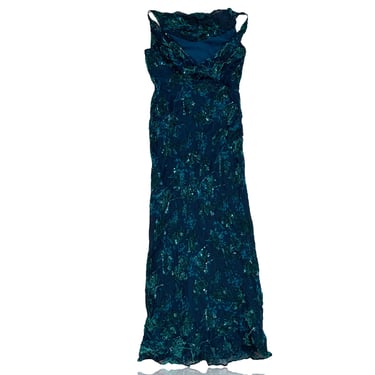90s Blue And Teal Velvet Layered Full Length Evening Gown // Rimini // Size 6 