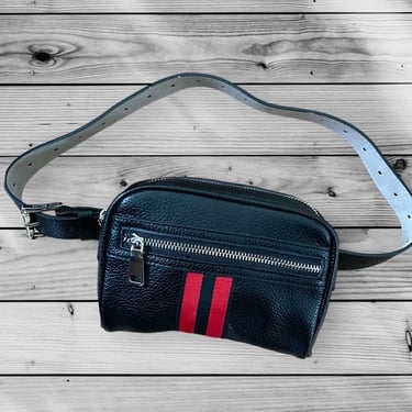 Steve Madden Black Belt Bag Faux Leather with Red Stripes Adjustable Belt by LeChalet