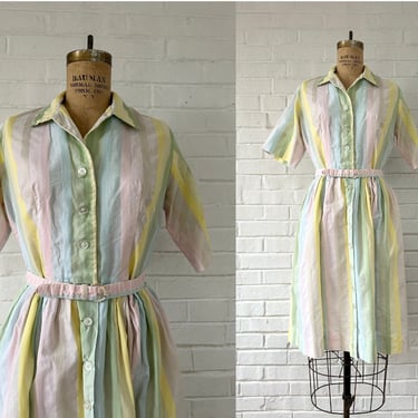 1960's Size 6/8 Spring Pastel Striped Shirtdress 