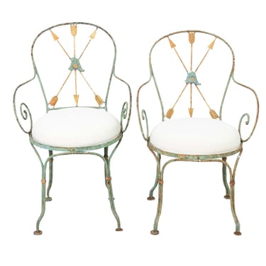 Pair of Iron Regency Style Garden Chairs