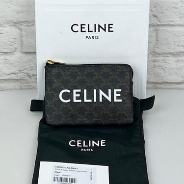 Celine Coin & Card Pouch with Hook, Black/Brown