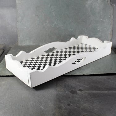 Refurbished Vintage Wooden Tray with Hand-Painted Black & White Checkerboard Motif | Vintage Wooden Tray | Bixley Shop 