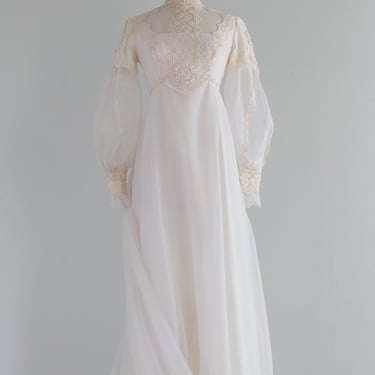 Romantic Edwardian Inspired 1970's Lace &amp; Organza Wedding Dress / Small