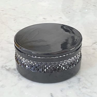 Vintage Waterford BLACK and Clear Cut Crystal Round Trinket / Jewelry Box John Rocha Design 