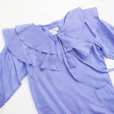 Vintage Ruffle Collar Blouse Petite XXS - Purple Lavender Pastel  Silk Romantic Top - Deadstock Vintage - Cottage Core Bohemian Style 
