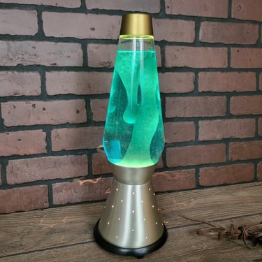 Groovy Mod Starlight Gold Lava Lamp with Turquoise and Cream Lava 