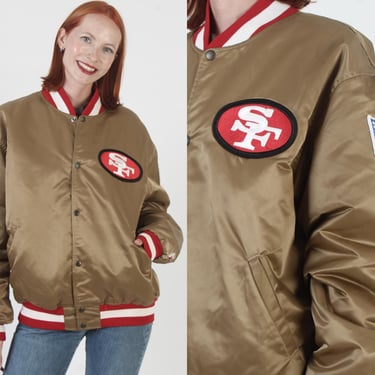 San Francisco 49ers Stater Jacket, Vintage Gold Bomber, NFL Football Coat, Mens Size XL 
