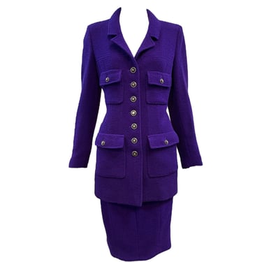 Chanel 2000s Purple Nubby Wool Skirt Suit