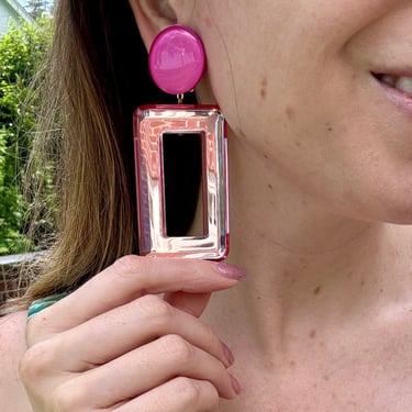 French Light Pink Square Mirror Clip On Earrings