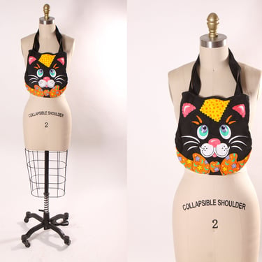 1980s Black, Orange and White Novelty Black Cat Halloween Treat Candy Bag 