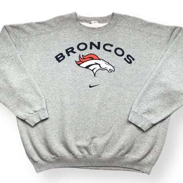 Vintage 90s Nike Pro Line Denver Broncos Football Center Swoosh NFL Graphic Crewneck Sweatshirt Pullover Size XXL 