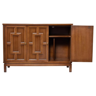 Renzo Rutili Style Fretwork 40 Inch Credenza TV Stand Console Record Cabinet 