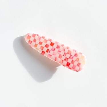 Handmade Alligator Clips | Pink Checkerboard Polymer Clay Resin Non Slip Stainless Steel Clip Faux Stone Hair Accessories Approx 2.5