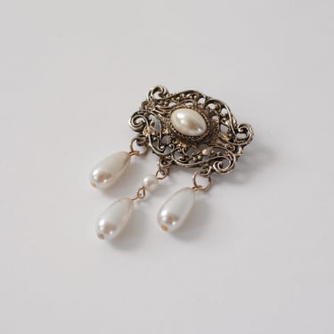 Vintage Dangling Pearl Brooch