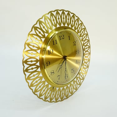 Vintage Sunburst Wall Clock / Mid Century Modern / 60s Clock / Retro Wall Clock / Vintage Watch / Space Age / Brass Clock / 