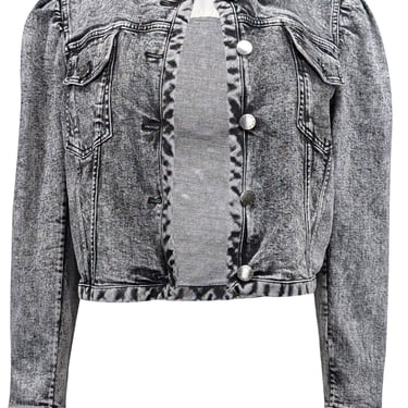 Tanya Taylor - Dark Grey & Black Acid Washed Cropped Jean Jacket Sz M