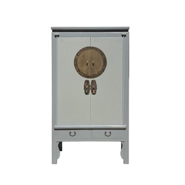 Chinese Oriental Gray Moon Face Tall Wedding Armoire Cabinet cs7352E 